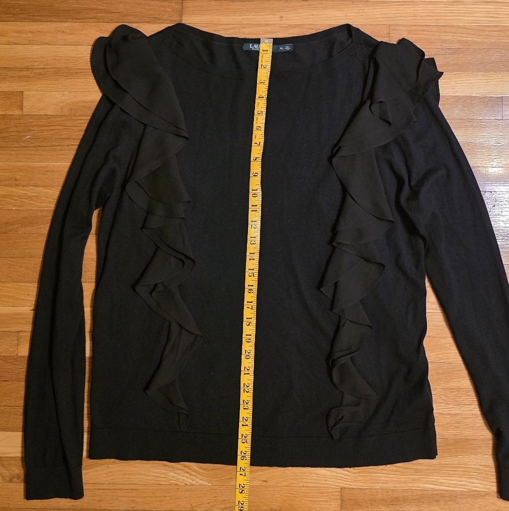 Lauren Ralph Lauren XL Black Ruffle Women's Lightweight Sweater Top - Picture 5 of 6